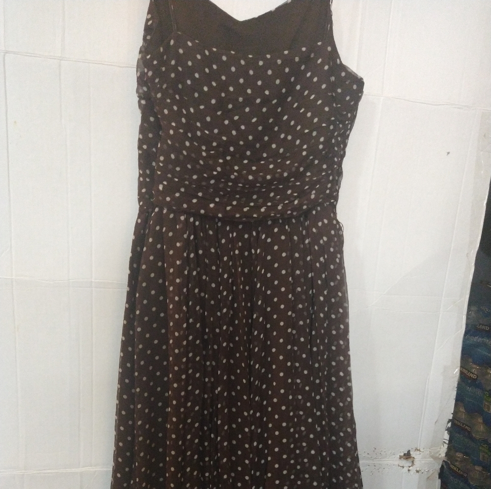 Stunning Silk Polka Dot Tea Garden Cocktail Dress Full Circle Skirt